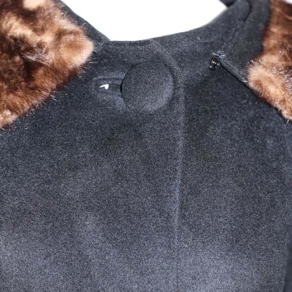 Fur Collar Black Wool Trench Coat - Picture 2 of 15